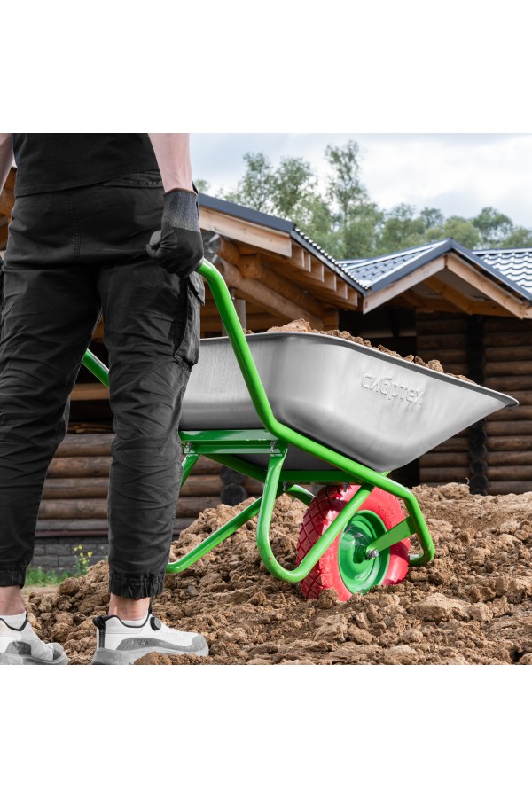 Тачка садово-строительная с PU колесом, грузоподъемность 180 кг, объем 90 л Сибртех