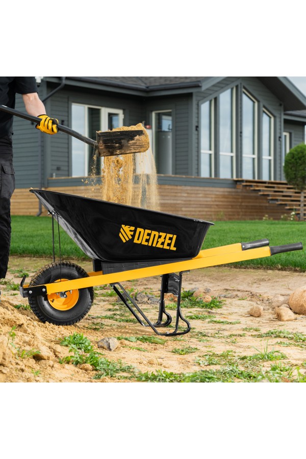 Тачка строительная, усиленная, объем 140 л, 230 кг, колесо 15х6.00-6 Denzel