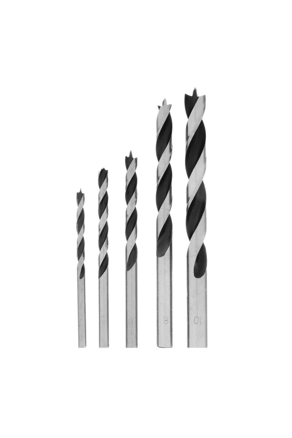 Набор сверл по дереву, 4-5-6-8-10 мм, 5 шт, цилиндрический хвостовиковик, пластиковый кейс, Matrix