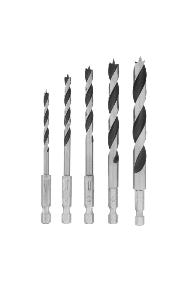 Набор сверл по дереву, 4-5-6-8-10 мм, 5 шт, шестигранный хвостовик, пластиковый кейс, Matrix