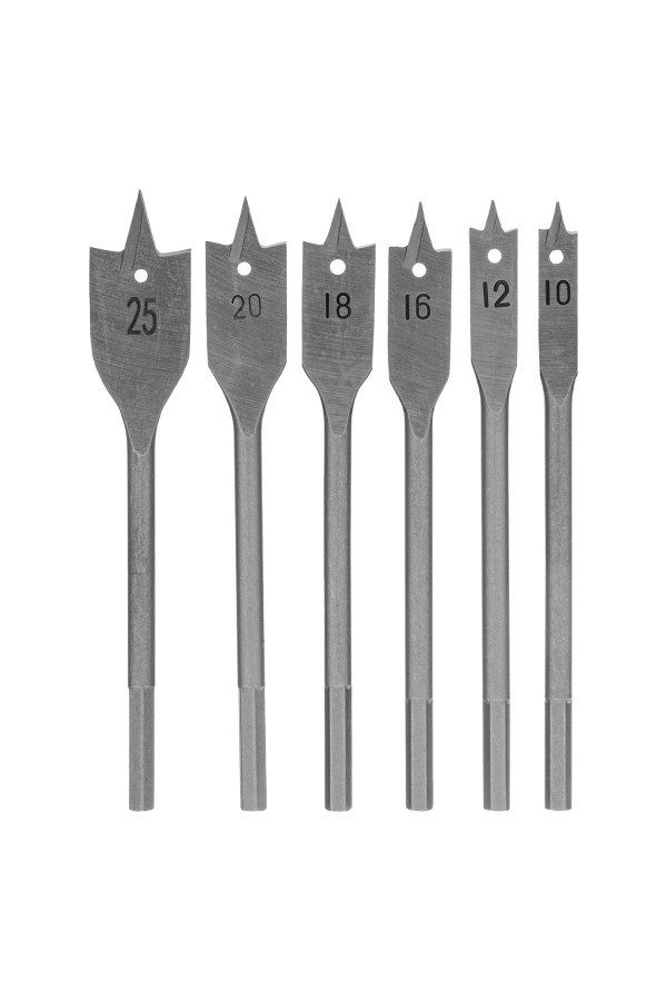 Набор сверл перовых по дереву, 10-12-16-18-20-25 мм, 6 шт, шестигранный хвостовик Sparta