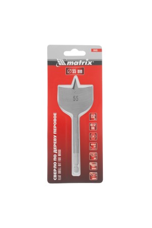 Сверло по дереву перовое, 55 мм, шестигранный хвостовик Matrix