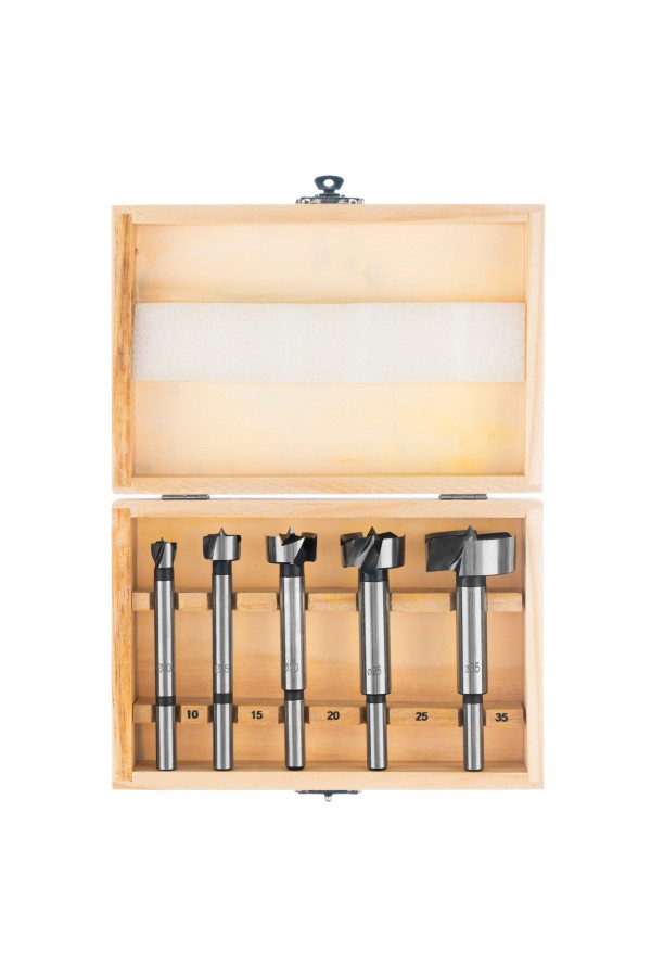 Набор сверл Форстнера по дереву, 10-15-20-25-35 мм, 5 шт, в деревянном боксе, цилиндрический хвостовик Sparta