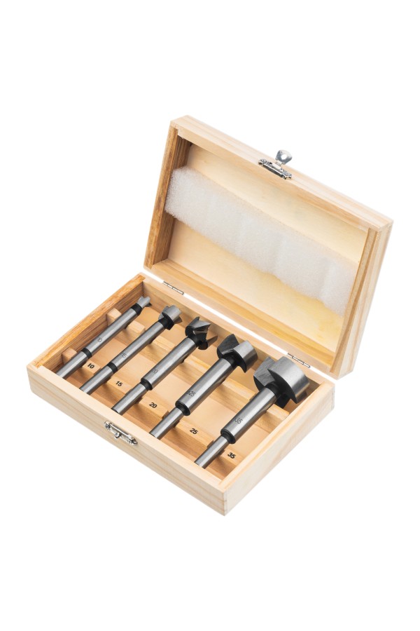 Набор сверл Форстнера по дереву, 10-15-20-25-35 мм, 5 шт, в деревянном боксе, цилиндрический хвостовик Sparta