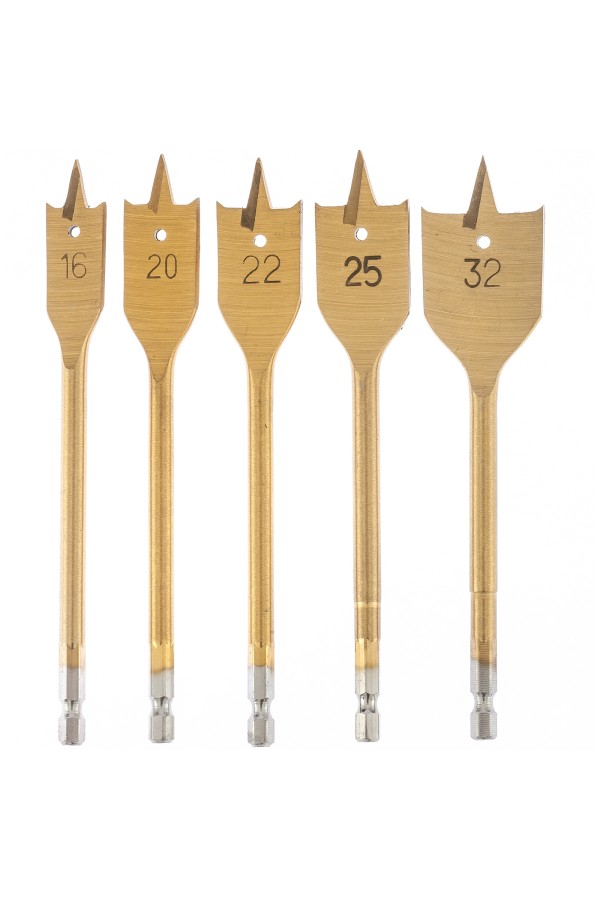 Набор сверл перовых по дереву, 16-20-22-25-32 мм, 5 шт, пластиковый кейс, Matrix