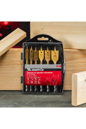 Набор сверл перовых по дереву, 10-12-16-18-20-25 мм, 6 шт, пластиковый кейс, Matrix