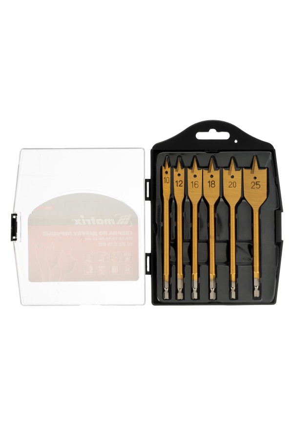 Набор сверл перовых по дереву, 10-12-16-18-20-25 мм, 6 шт, пластиковый кейс, Matrix