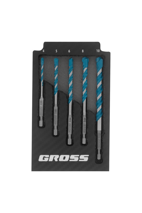 Набор сверл универсальных, Multipurpose PRO, 6-гр. хвостовик, 4-10мм, 5шт Gross