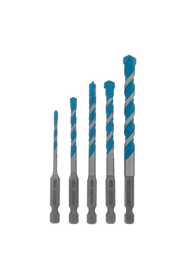Набор сверл универсальных, Multipurpose PRO, 6-гр. хвостовик, 4-10мм, 5шт Gross