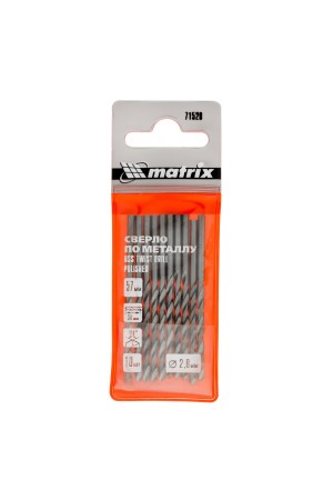 Сверло по металлу, 2.8 мм, полированное, HSS, 10 шт, цилиндрический хвостовик Matrix