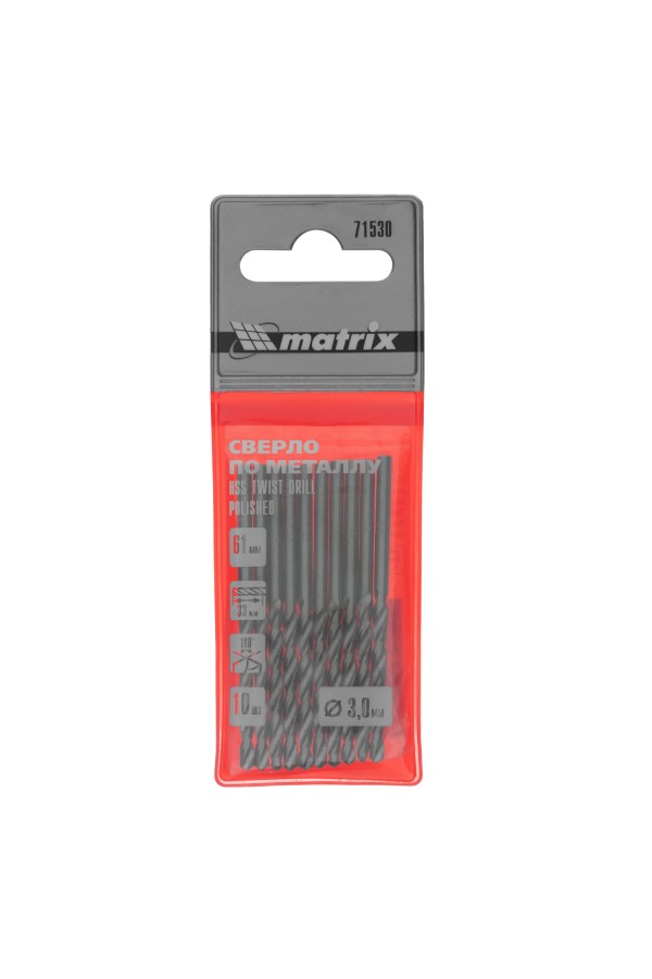 Сверло по металлу, 3 мм, полированное, HSS, 10 шт, цилиндрический хвостовик Matrix