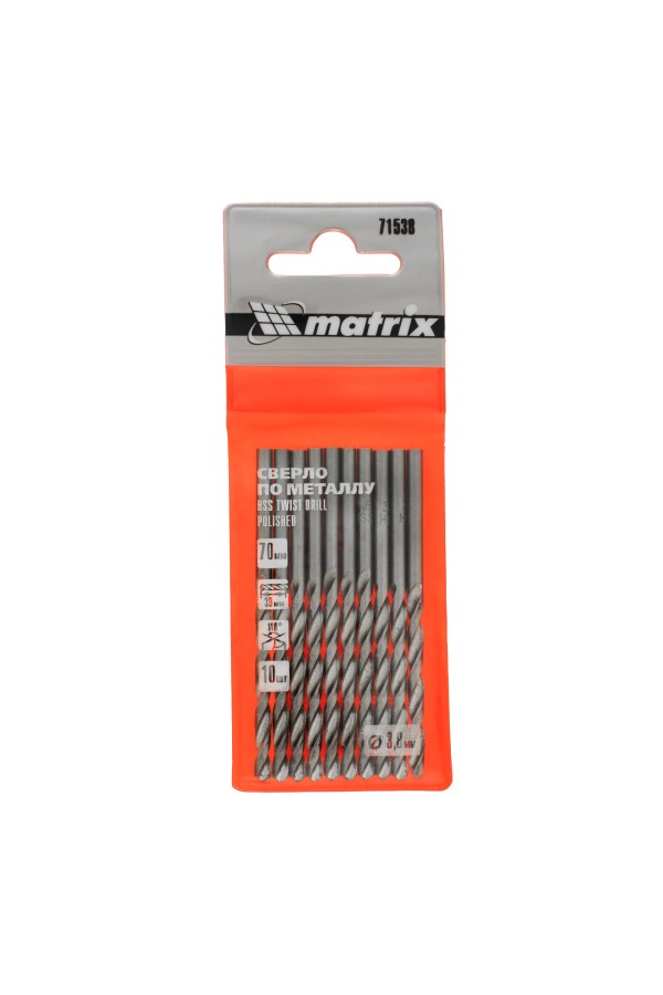 Сверло по металлу, 3.8 мм, полированное, HSS, 10 шт, цилиндрический хвостовик Matrix