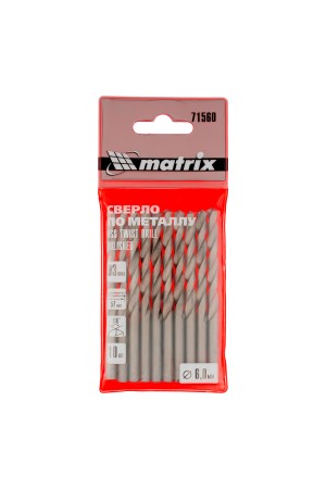 Сверло по металлу, 6 мм, полированное, HSS, 10 шт, цилиндрический хвостовик Matrix
