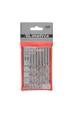 Сверло по металлу, 7 мм, полированное, HSS, 10 шт, цилиндрический хвостовик Matrix