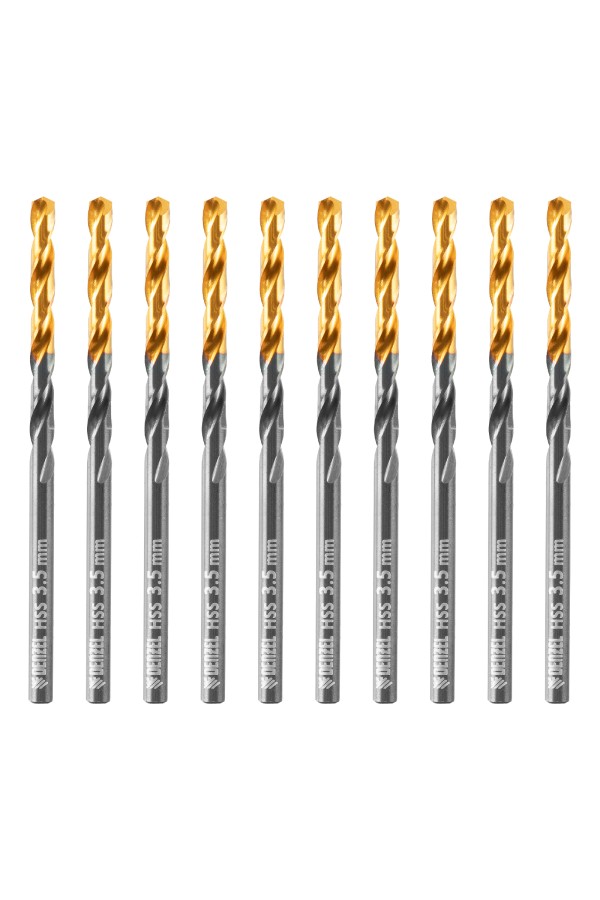 Сверло по металлу, 3,5 мм, HSS-Tin, Golden Tip, 10 шт. Denzel