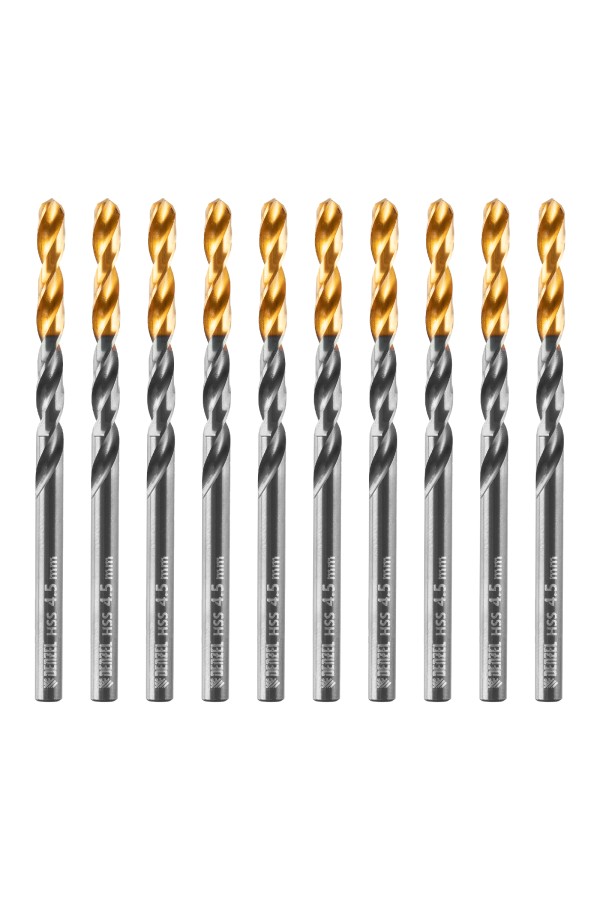 Сверло по металлу, 4,5 мм, HSS-Tin, Golden Tip, 10 шт. Denzel