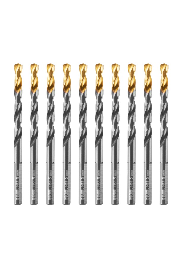 Сверло по металлу, 5 мм, HSS-Tin, Golden Tip, 10 шт. Denzel