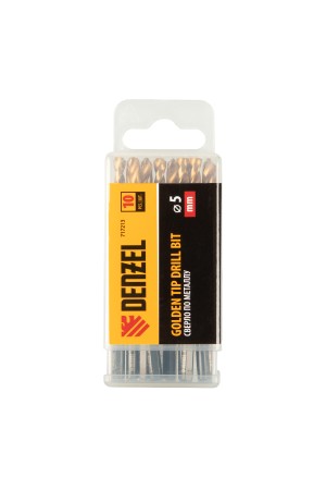 Сверло по металлу, 5 мм, HSS-Tin, Golden Tip, 10 шт. Denzel