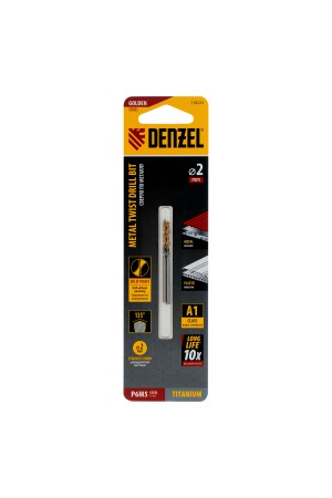 Сверло спиральное по металлу 2 x 49 мм, Р6М5, Golden Tip , 2шт. Denzel