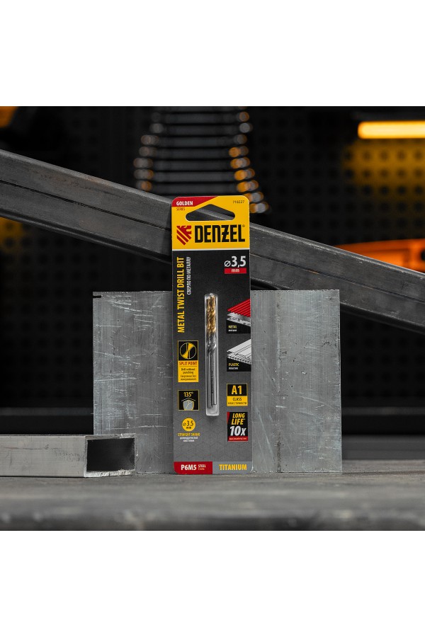 Сверло спиральное по металлу 3,5 x 70 мм, Р6М5, Golden Tip , 2шт. Denzel