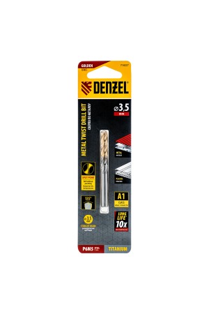 Сверло спиральное по металлу 3,5 x 70 мм, Р6М5, Golden Tip , 2шт. Denzel