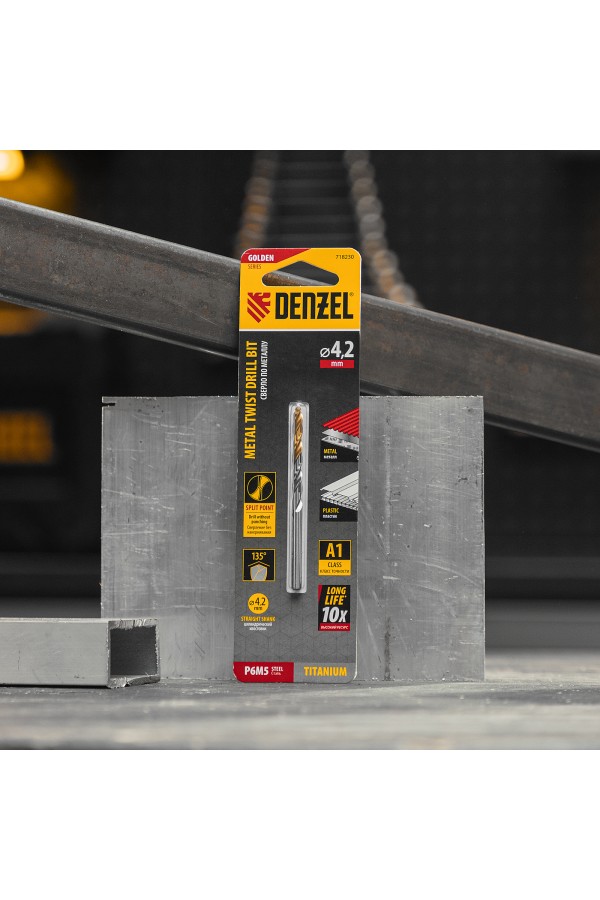 Сверло спиральное по металлу 4,2 x 75 мм, Р6М5, Golden Tip  Denzel