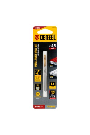 Сверло спиральное по металлу 4,5 x 80 мм, Р6М5, Golden Tip  Denzel