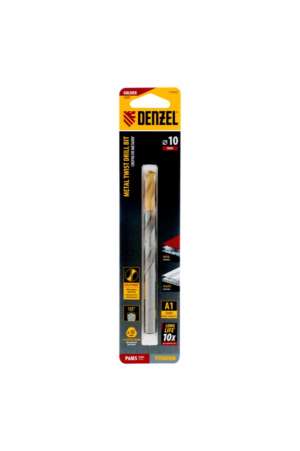 Сверло спиральное по металлу 10 x 133 мм, Р6М5, Golden Tip  Denzel