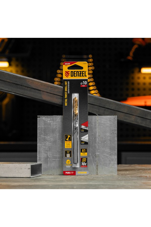 Сверло спиральное по металлу 10 x 133 мм, Р6М5, Golden Tip  Denzel