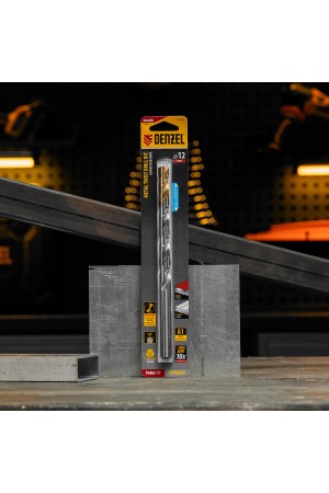 Сверло спиральное по металлу 12 x 205 мм, Р6М5, Golden Tip, удлиненное Denzel