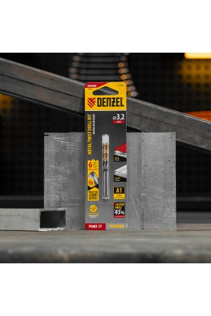 Сверло спиральное по металлу 3,2 x 65мм, Р6М5, Golden Tip, многогранная заточка, 2шт. Denzel