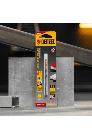Сверло спиральное по металлу 5 x 86мм, Р6М5, Golden Tip, многогранная заточка Denzel