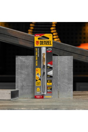 Сверло спиральное по металлу 7,5 x 109мм, Р6М5, Golden Tip, многогранная заточка Denzel