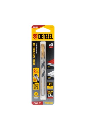 Сверло спиральное по металлу 8 x 117мм, Р6М5, Golden Tip, многогранная заточка Denzel