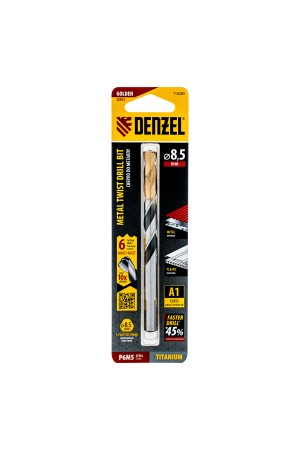 Сверло спиральное по металлу 8,5 x 117мм, Р6М5, Golden Tip, многогранная заточка Denzel