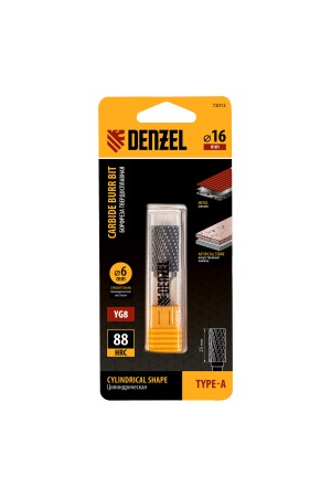 Борфреза по металлу твердосплавная, цилиндрическая, тип-А, 16 мм// Denzel
