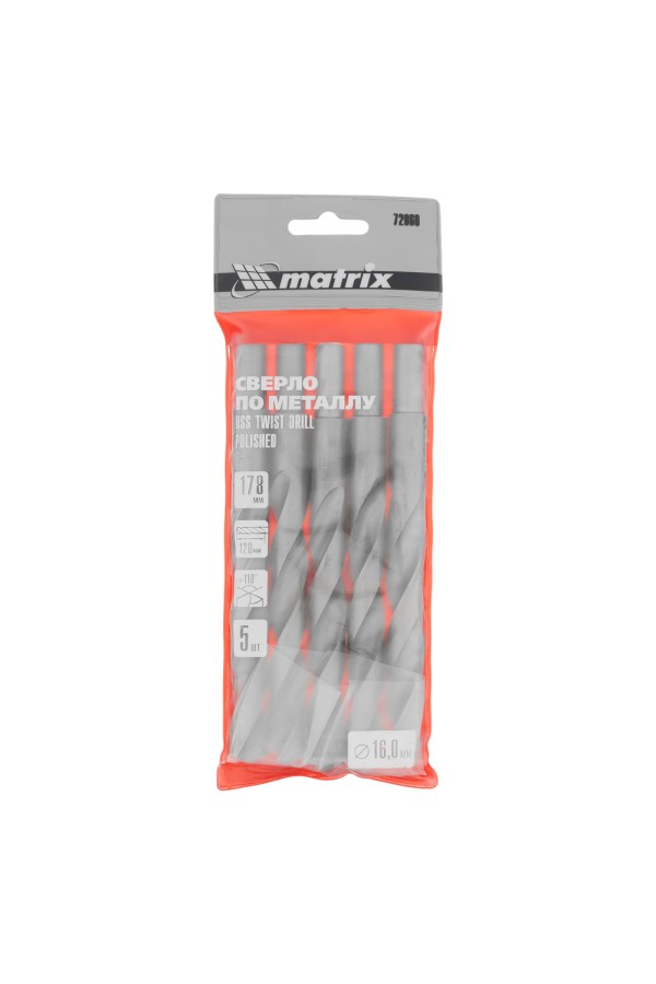 Сверло по металлу, 16 мм, полированное, HSS, 5 шт, цилиндрический хвостовик Matrix