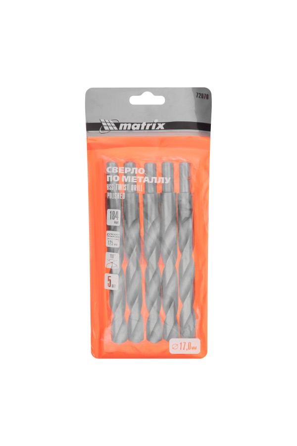 Сверло по металлу, 17 мм, полированное, HSS, 5 шт, цилиндрический хвостовик Matrix