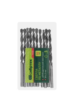 Сверло по металлу, 4 мм, быстрорежущая сталь, 10 шт, цилиндрический хвостовик Сибртех