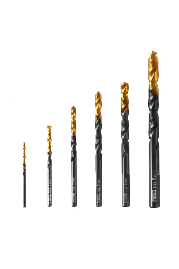 Набор сверл по металлу, 2-3-4-5-6-8 мм, HSS-Tin, Golden Tip, 6 шт Denzel