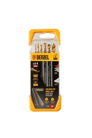 Набор сверл по металлу, 2-3-4-5-6-8 мм, HSS-Tin, Golden Tip, 6 шт Denzel