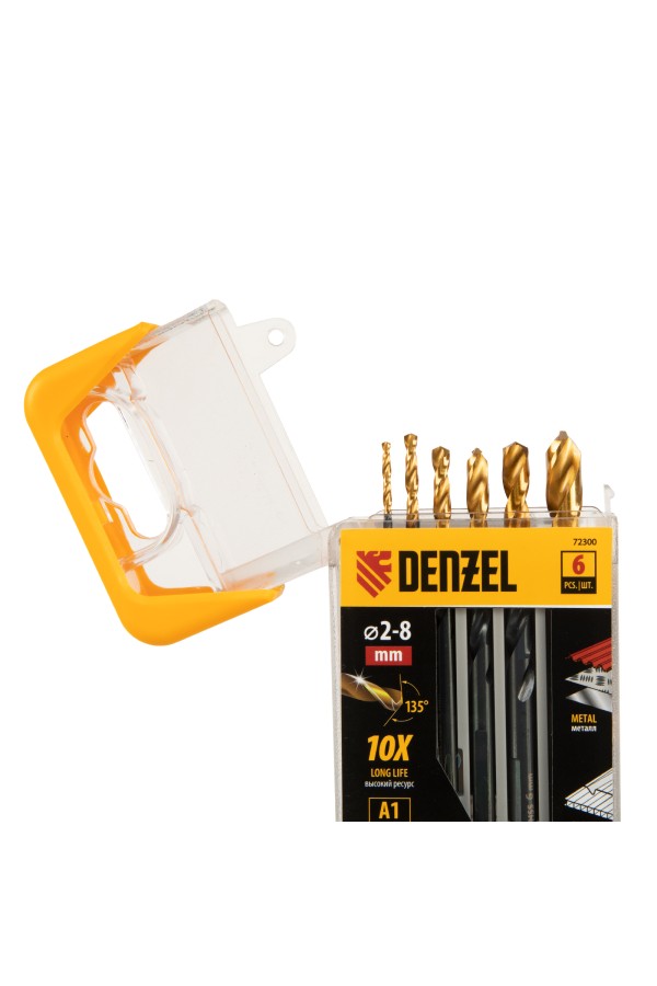 Набор сверл по металлу, 2-3-4-5-6-8 мм, HSS-Tin, Golden Tip, 6 шт Denzel