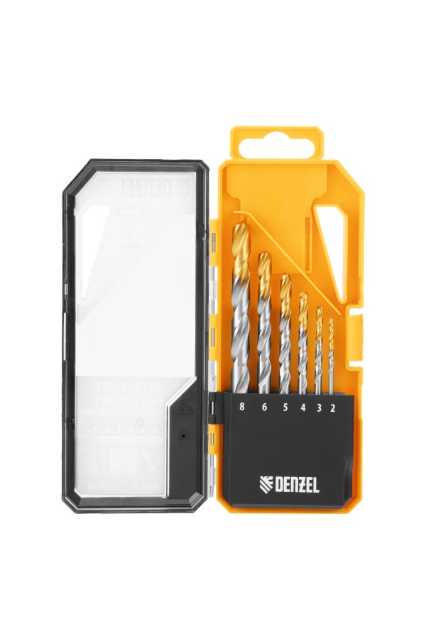 Набор сверл по металлу, 2-8мм, Р6М5-TiN, Golden Tip, 6 шт Denzel