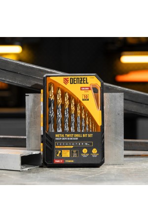 Набор сверл по металлу, 1-10 мм, Р6М5-TiN, Golden Tip, 10 шт Denzel
