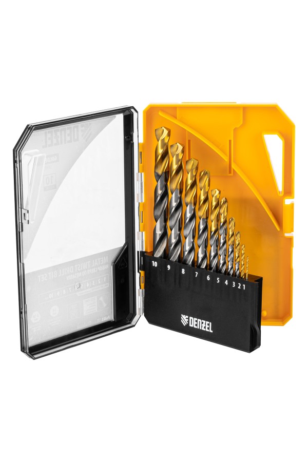 Набор сверл по металлу, 1-10 мм, Р6М5-TiN, Golden Tip, 10 шт Denzel