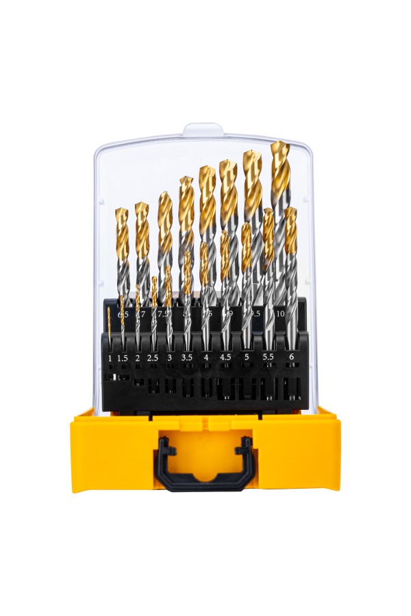 Набор сверл по металлу, 1-10 мм, Р6М5-TiN, Golden Tip, 19 шт Denzel
