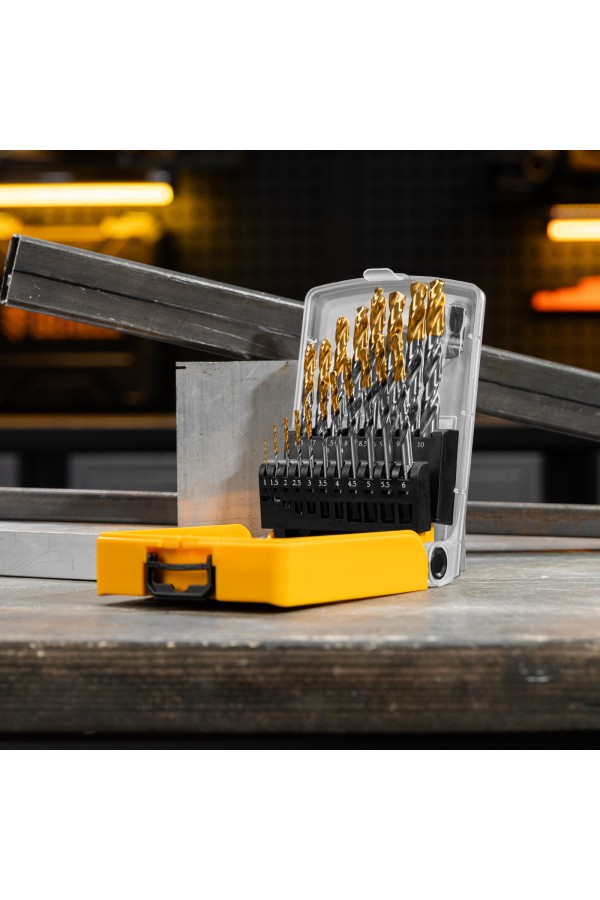 Набор сверл по металлу, 1-10 мм, Р6М5-TiN, Golden Tip, 19 шт Denzel