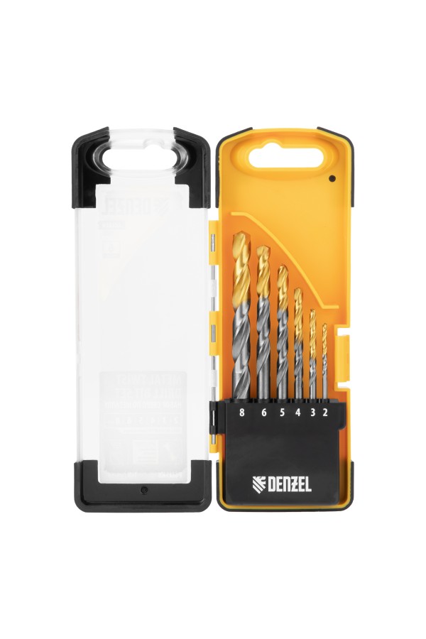Набор сверл по металлу, 2-8мм, Р6М5К8-TiN, Golden Tip, 6 шт Denzel