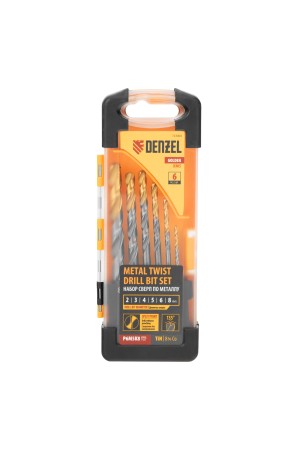 Набор сверл по металлу, 2-8мм, Р6М5К8-TiN, Golden Tip, 6 шт Denzel