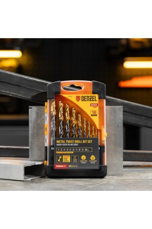 Набор сверл по металлу, 1-10 мм, Р6М5К8-TiN, Golden Tip, 10 шт Denzel